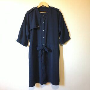 Navy Blue Military Button Down Tunic Dress